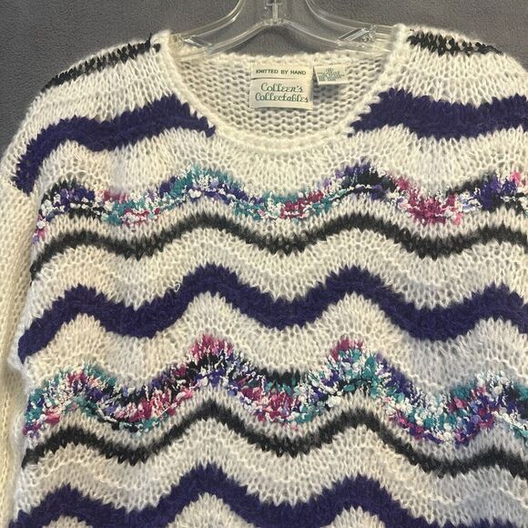 VTG Colleens Collectibles Hand Knit Acrylic Sweater Size Small Open Knit 80s - Picture 2 of 8